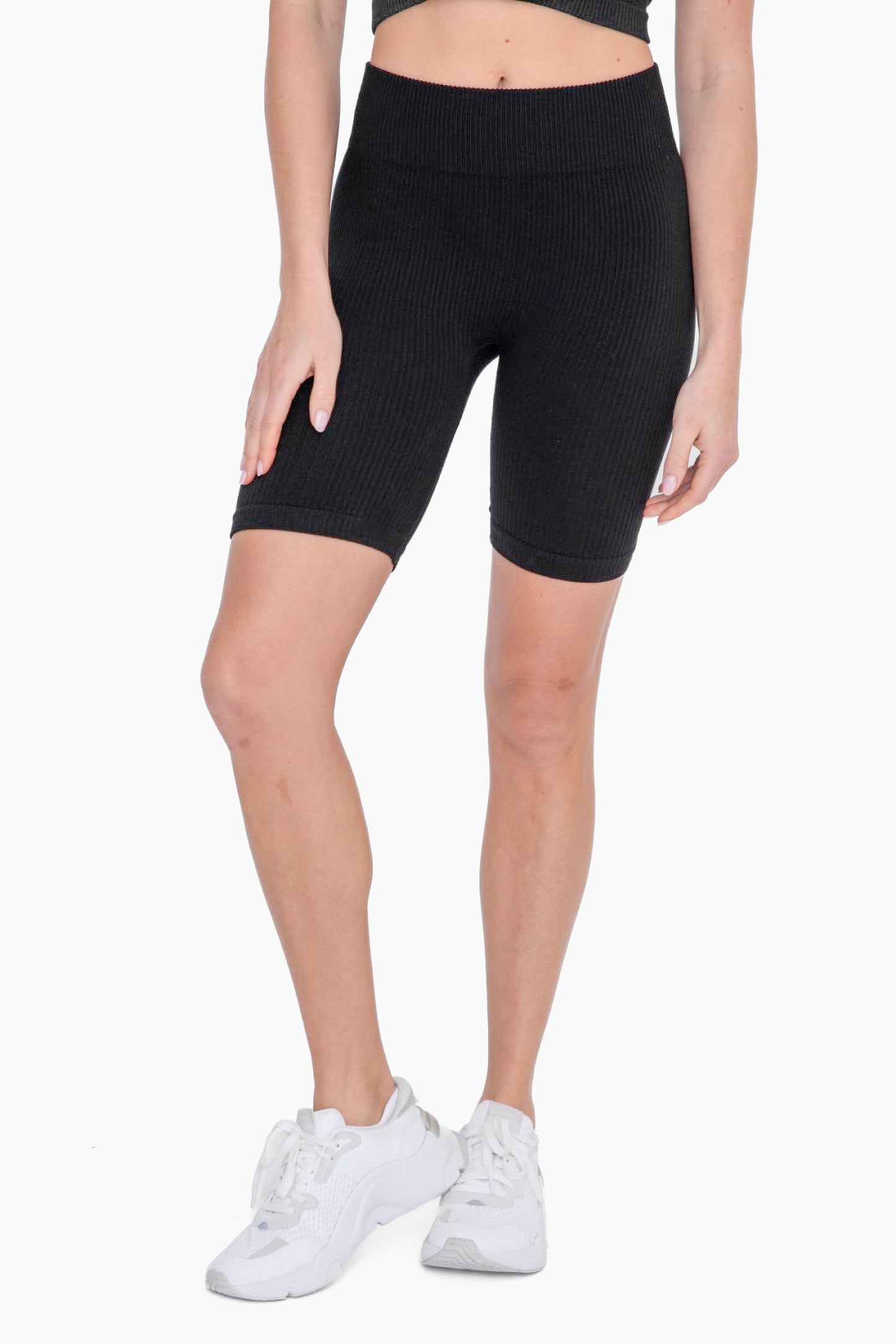 Black Ribbed Biker Shorts