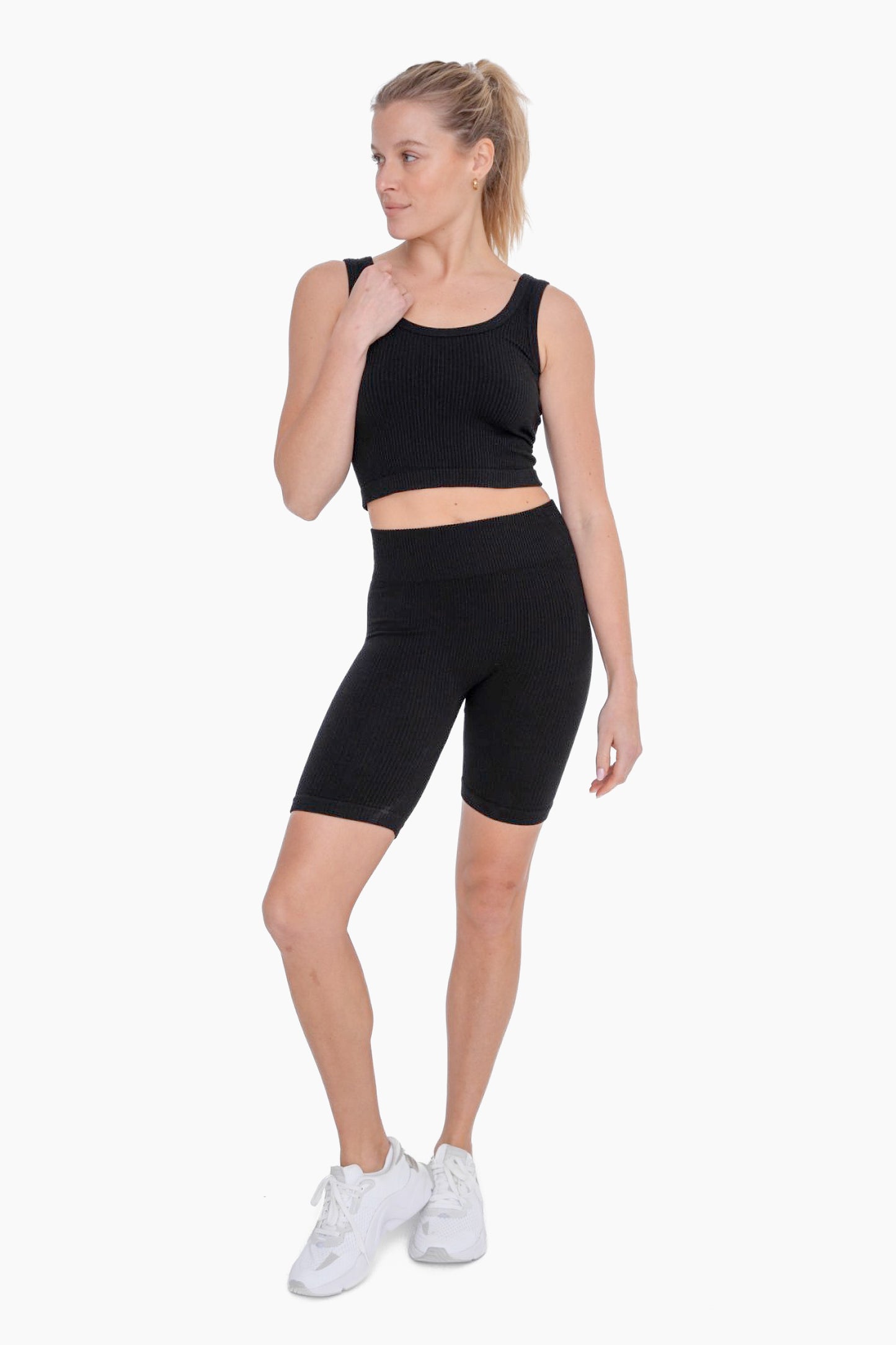 Black Ribbed Biker Shorts