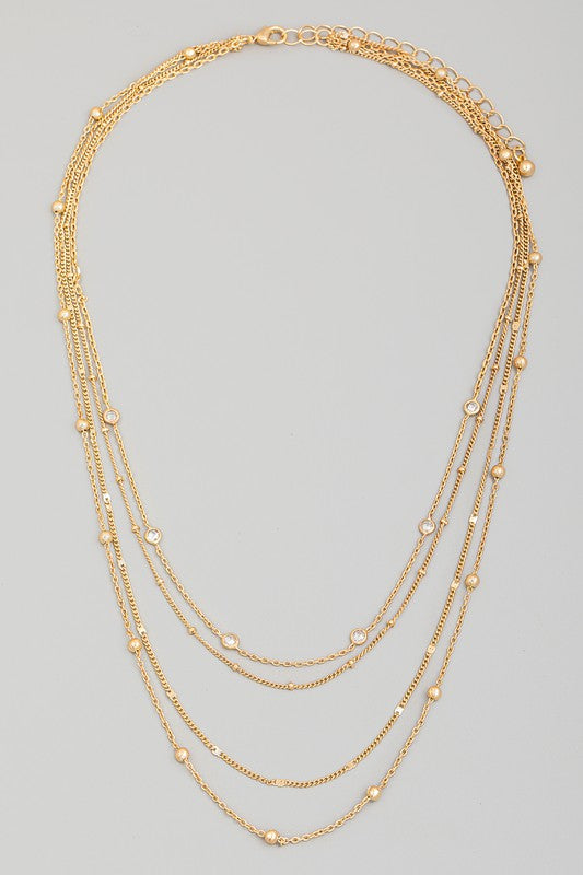 Mini Metallic Bead And Rhinestone Layered Necklace