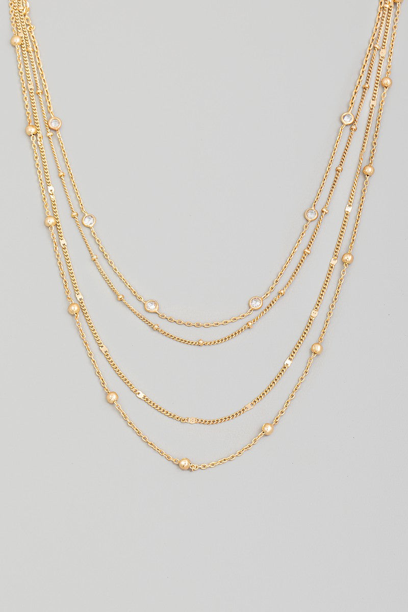 Mini Metallic Bead And Rhinestone Layered Necklace