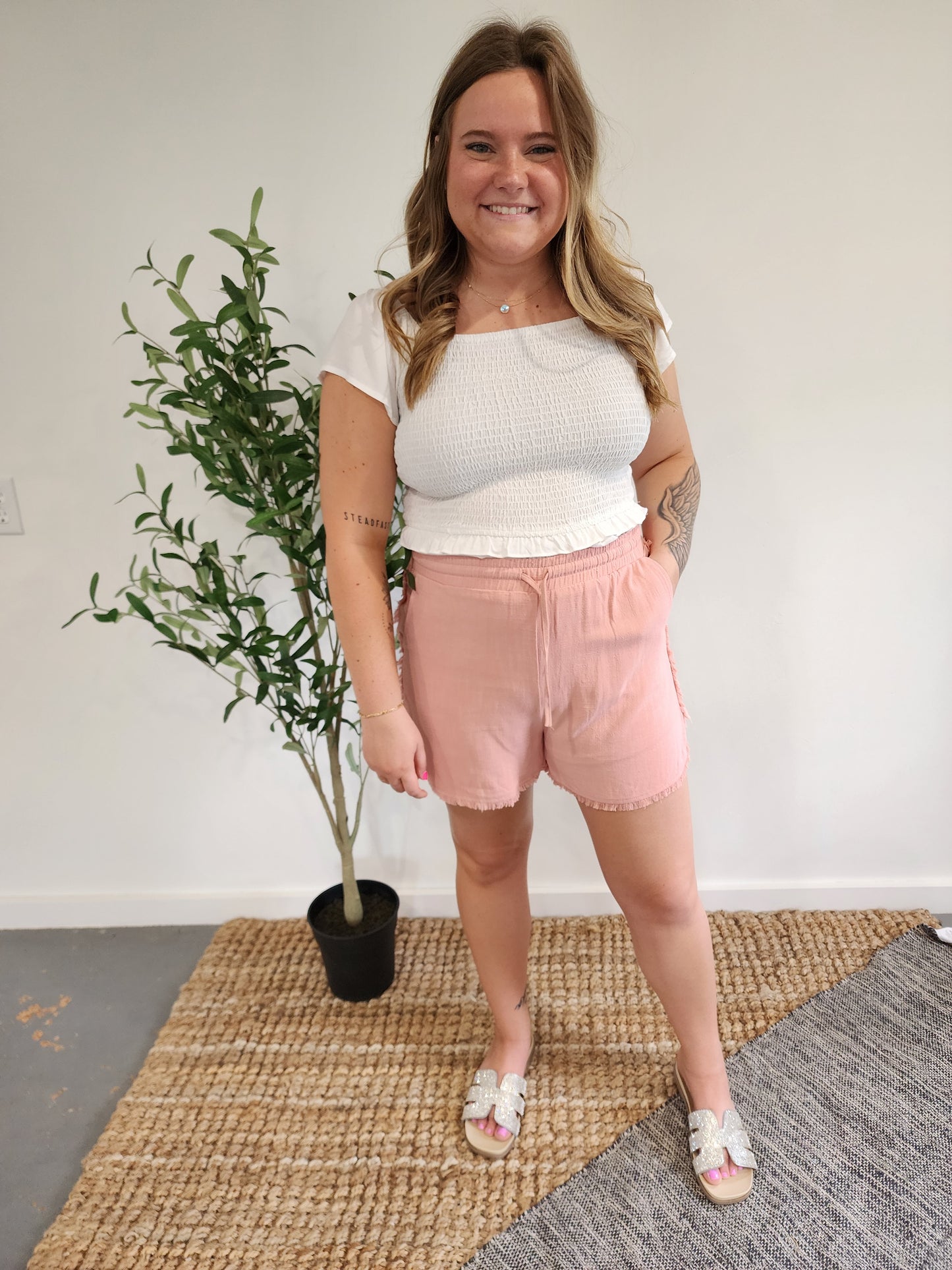 High-Waisted Frayed Hem Mini Shorts