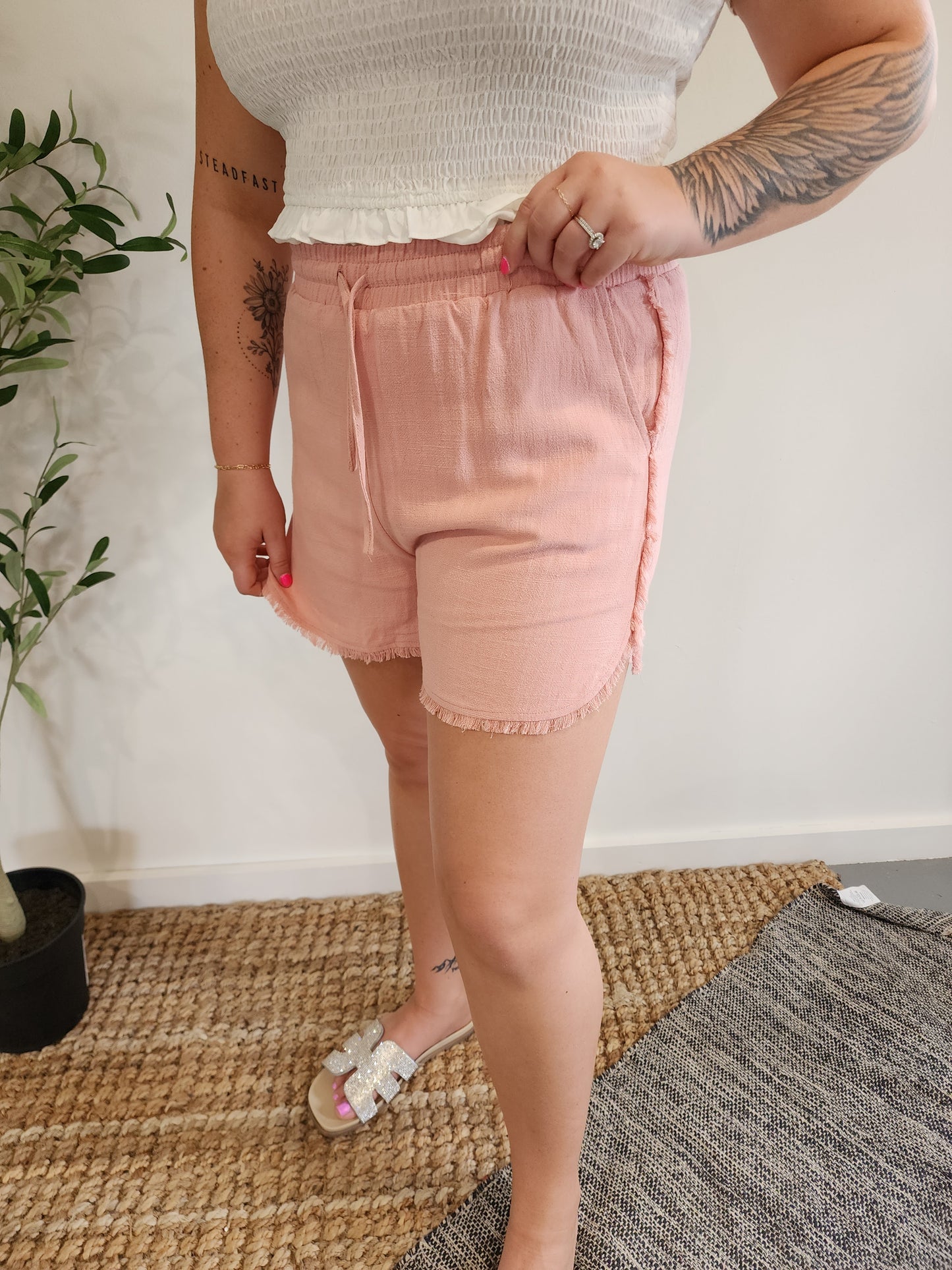 High-Waisted Frayed Hem Mini Shorts