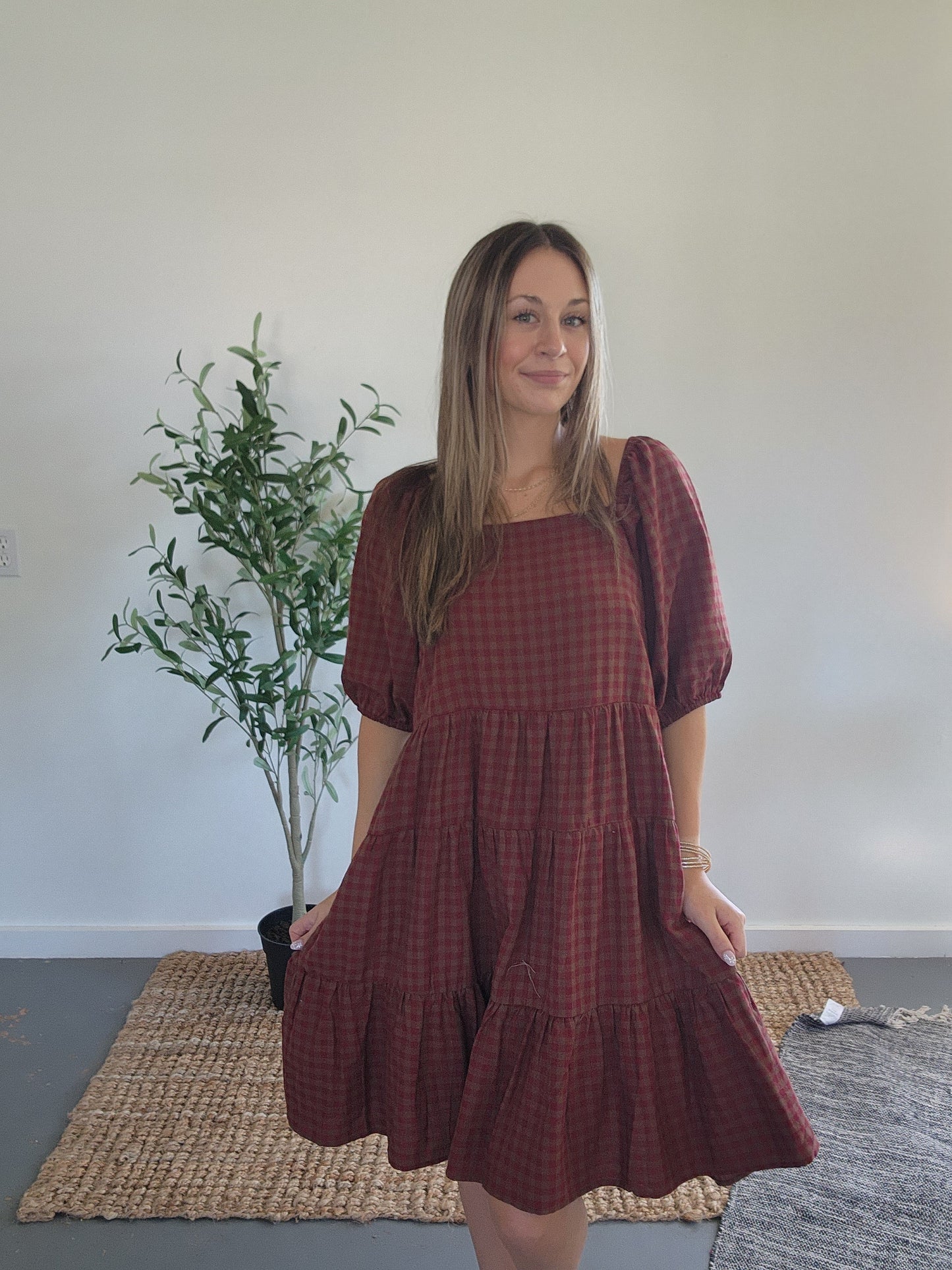 Gingham Printed Midi Dress