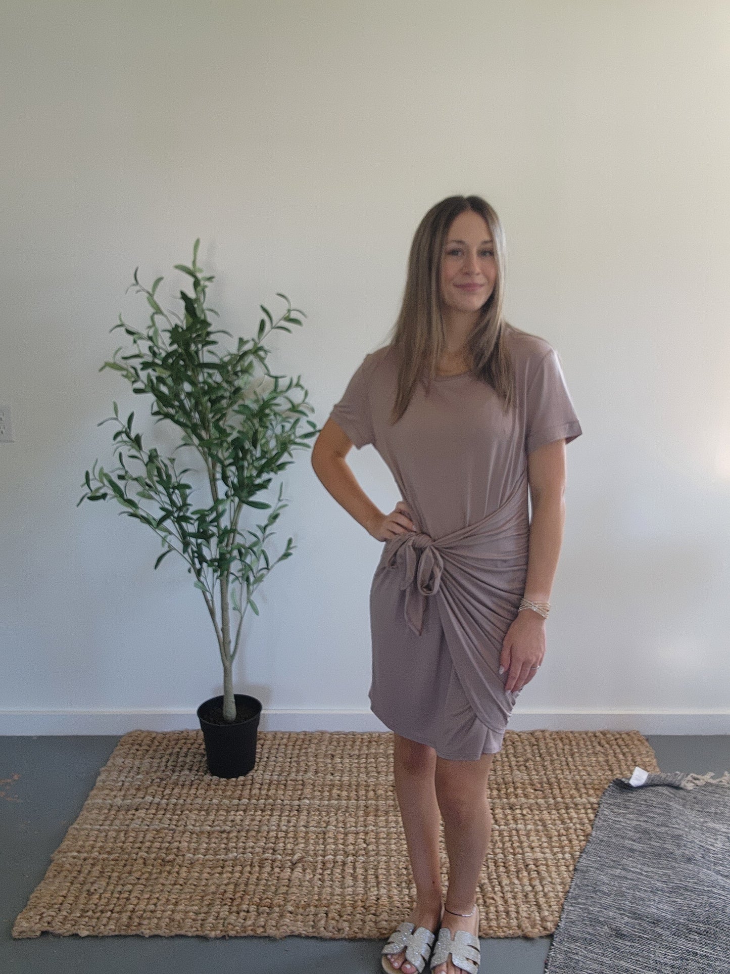 Mocha Midi Self-Tie Dress Front