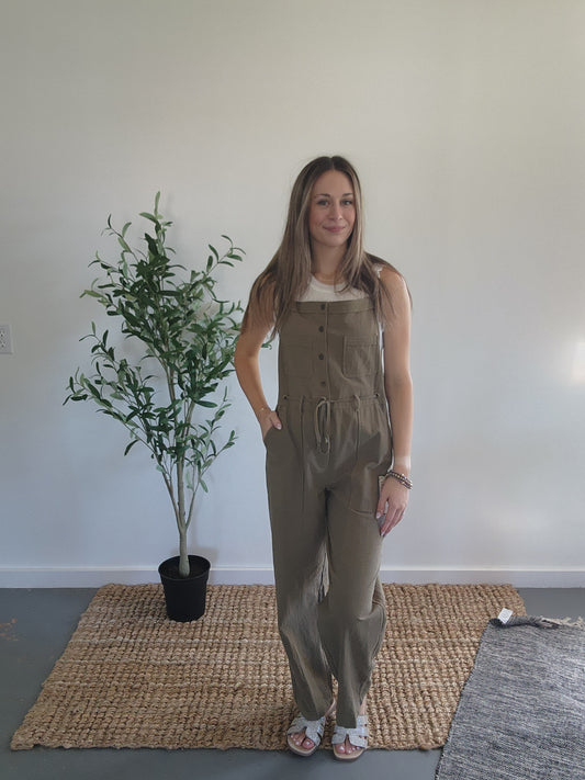 Olive Utility Jumpsuit with Pockets