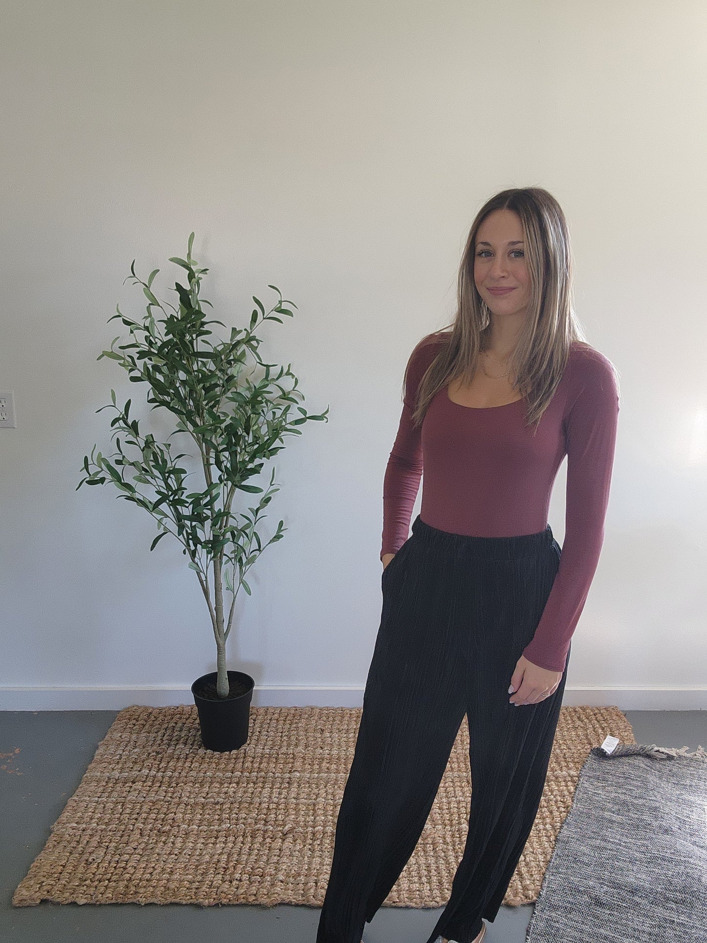 Black Pull-On Crinkled Wide-Leg Pants