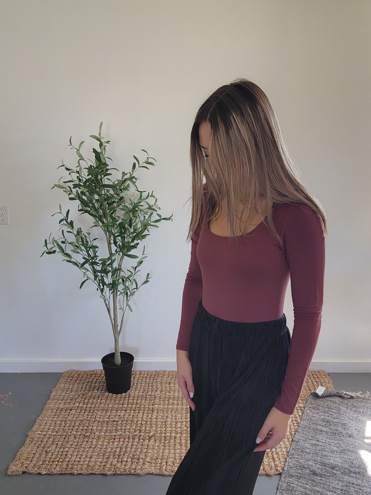 Black Pull-On Crinkled Wide-Leg Pants