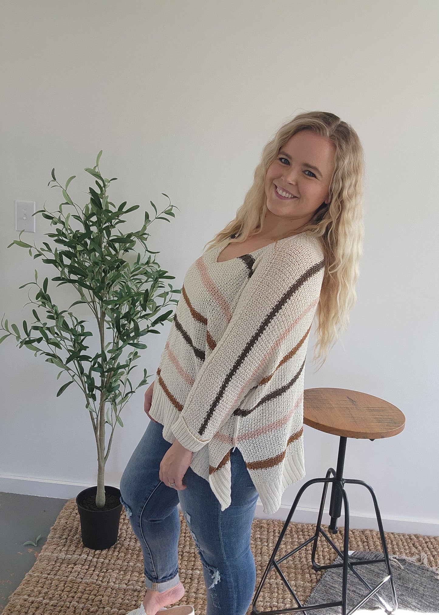 Multi Color Stripe Knit Sweater