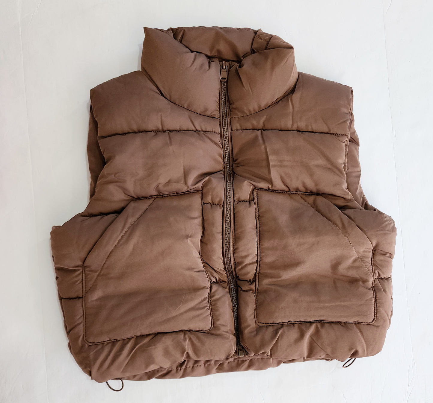 Cocoa Puffer Vest With Pockets Front