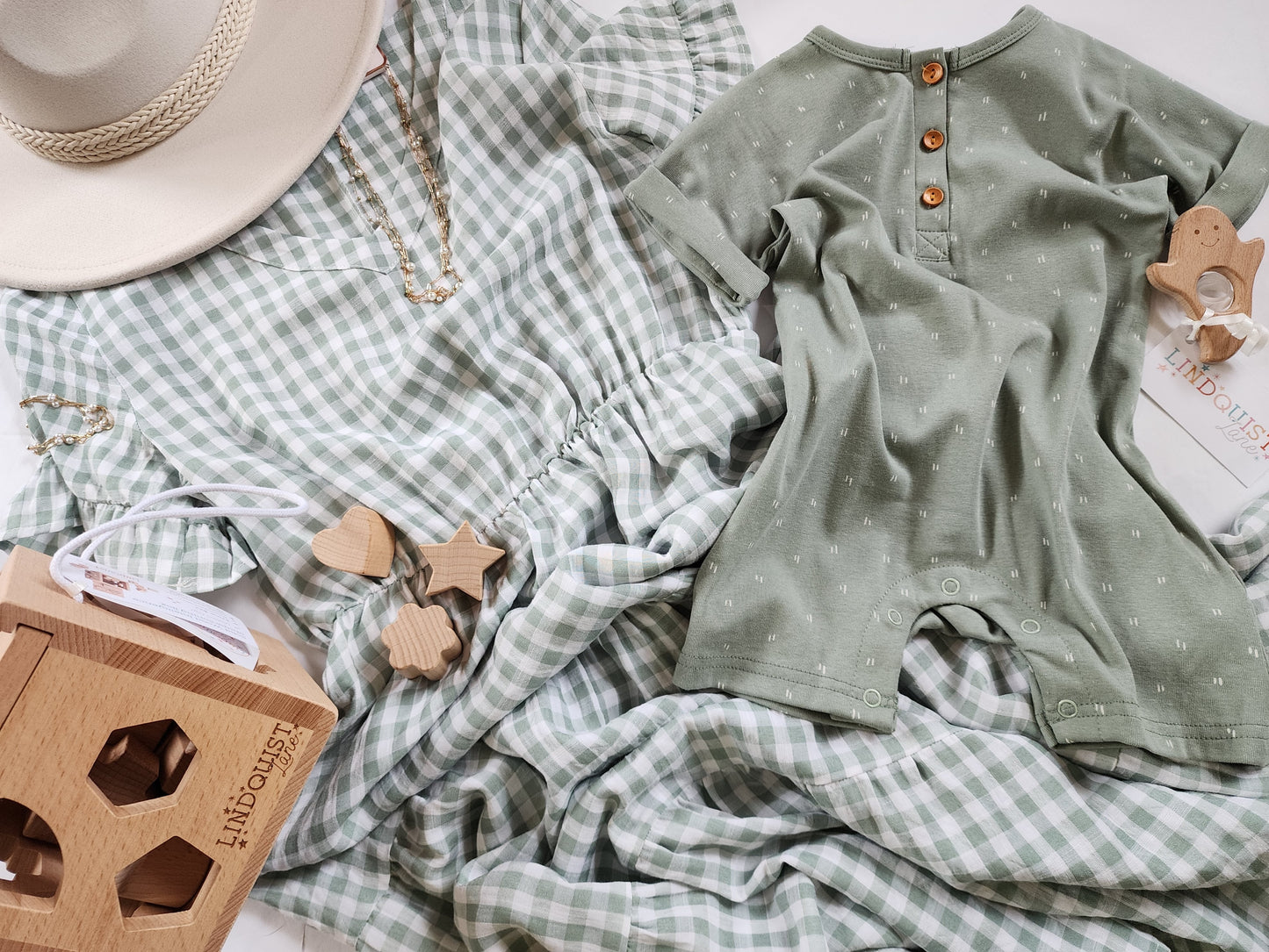 Sage Green Gingham Printed Maxi Dress