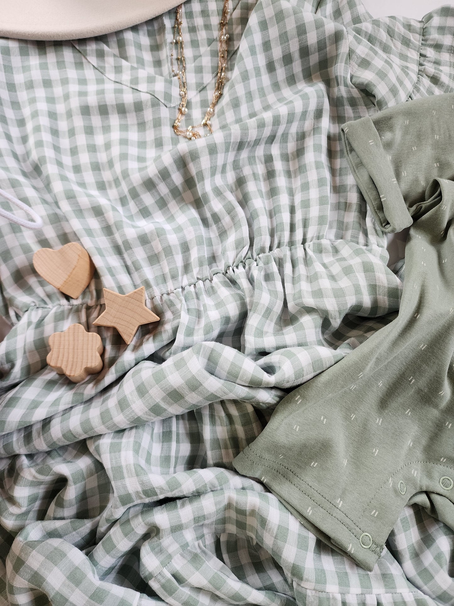 Sage Green Gingham Printed Maxi Dress