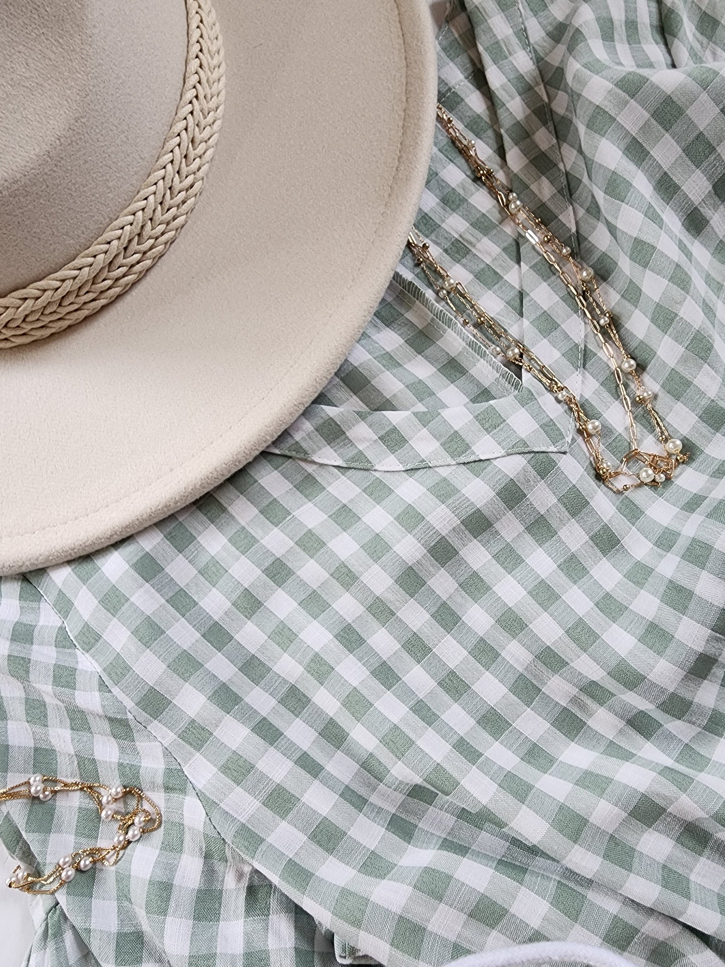 Sage Green Gingham Printed Maxi Dress