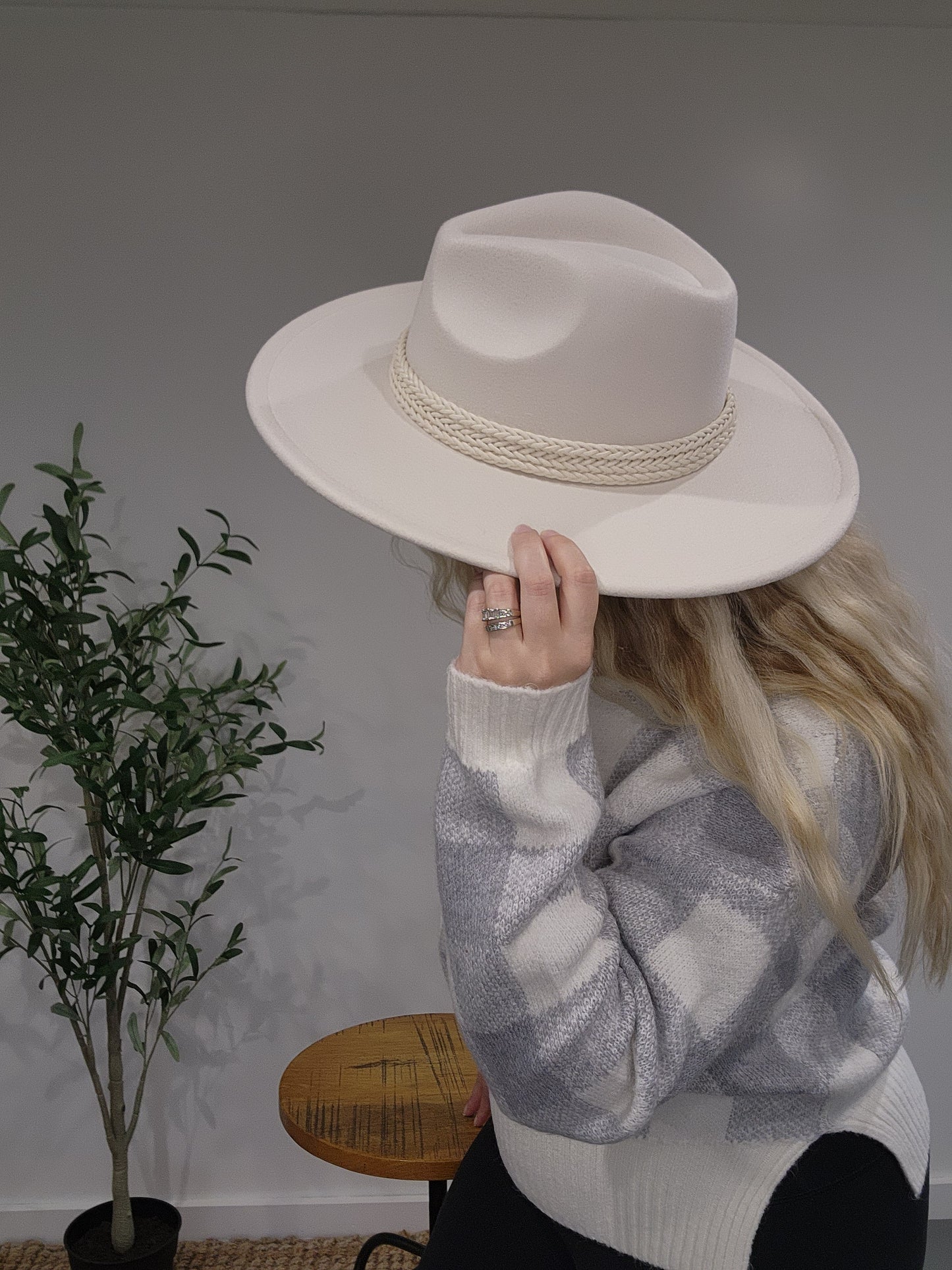 Ivory Fedora Hat Intricate Braided Band