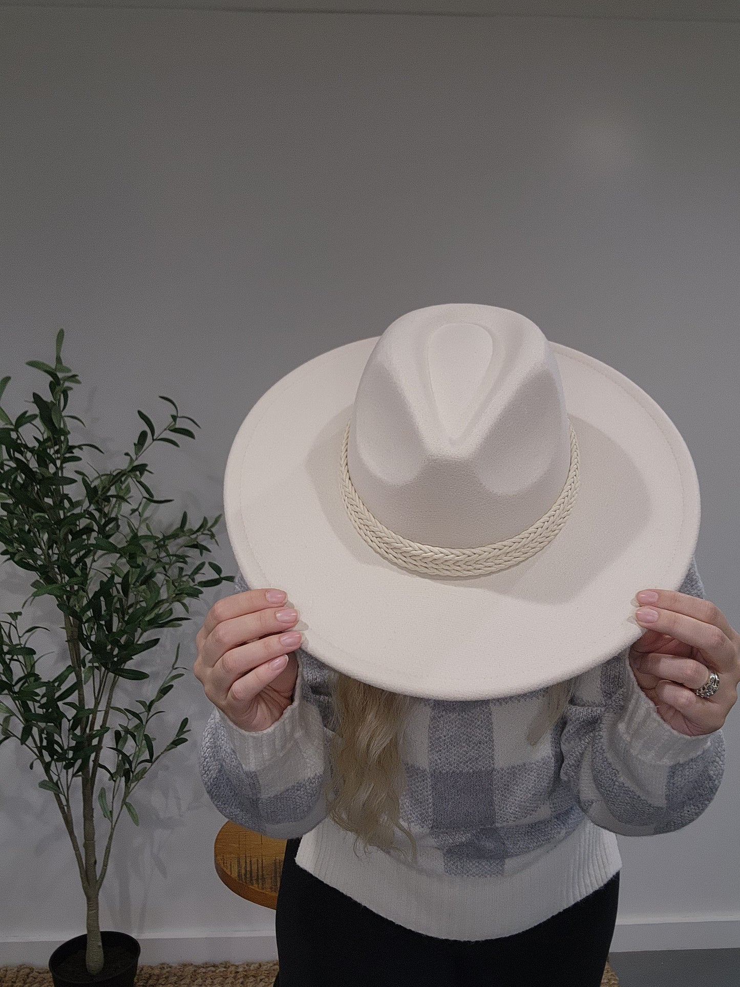 Ivory Fedora Hat Intricate Braided Band