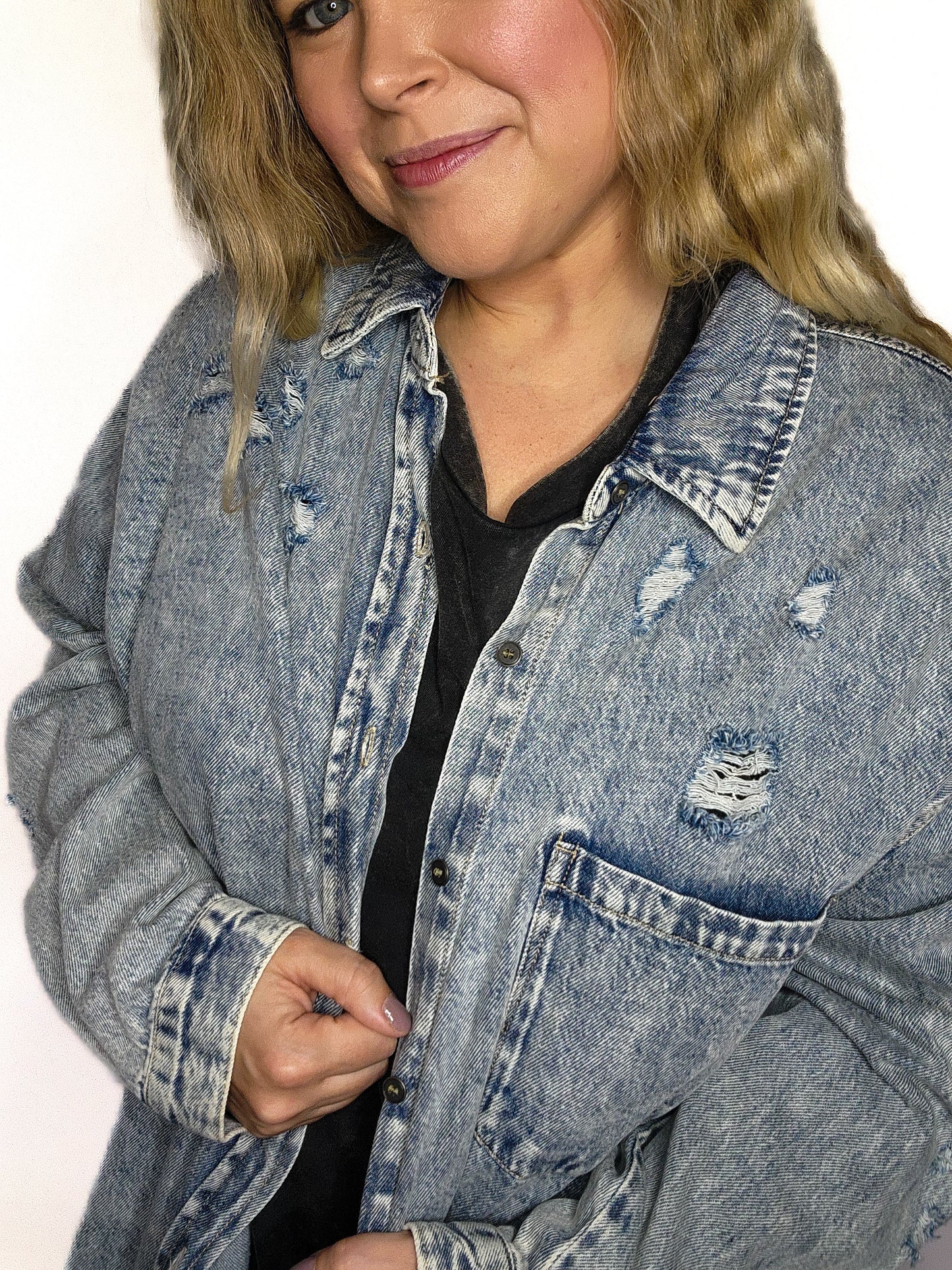 Risen Distressed Relaxed Fit Denim Jacket