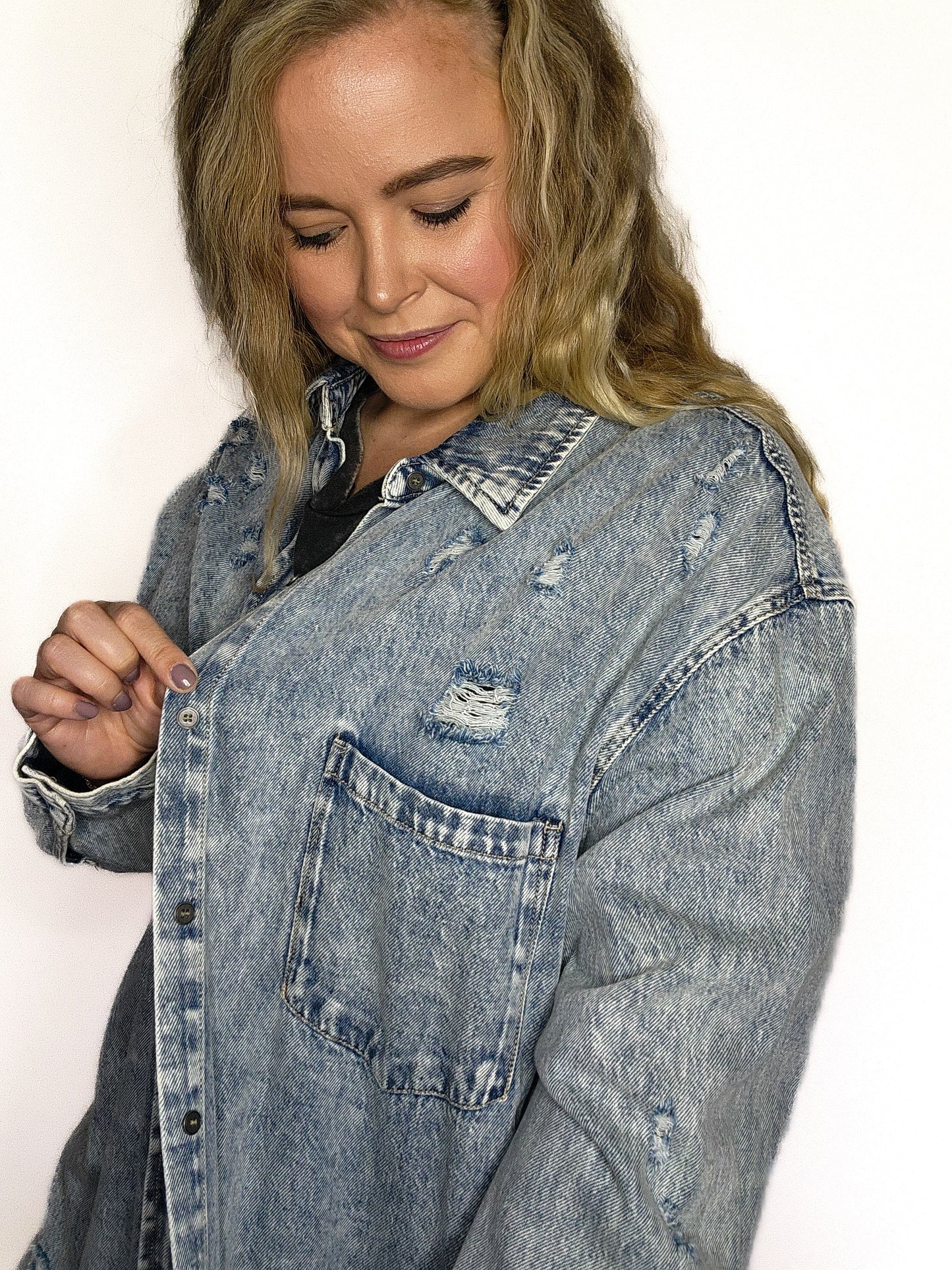 Risen Distressed Relaxed Fit Denim Jacket
