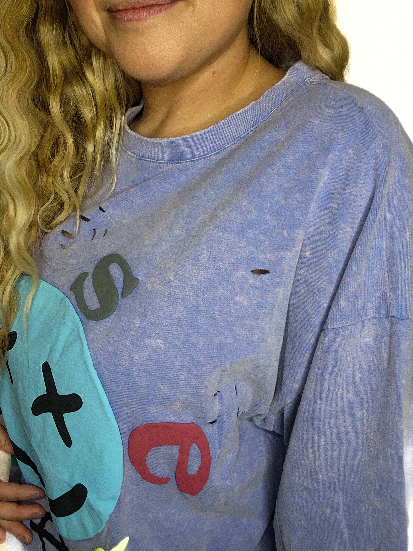 Smiley Face Distressed Mineral Washed Top
