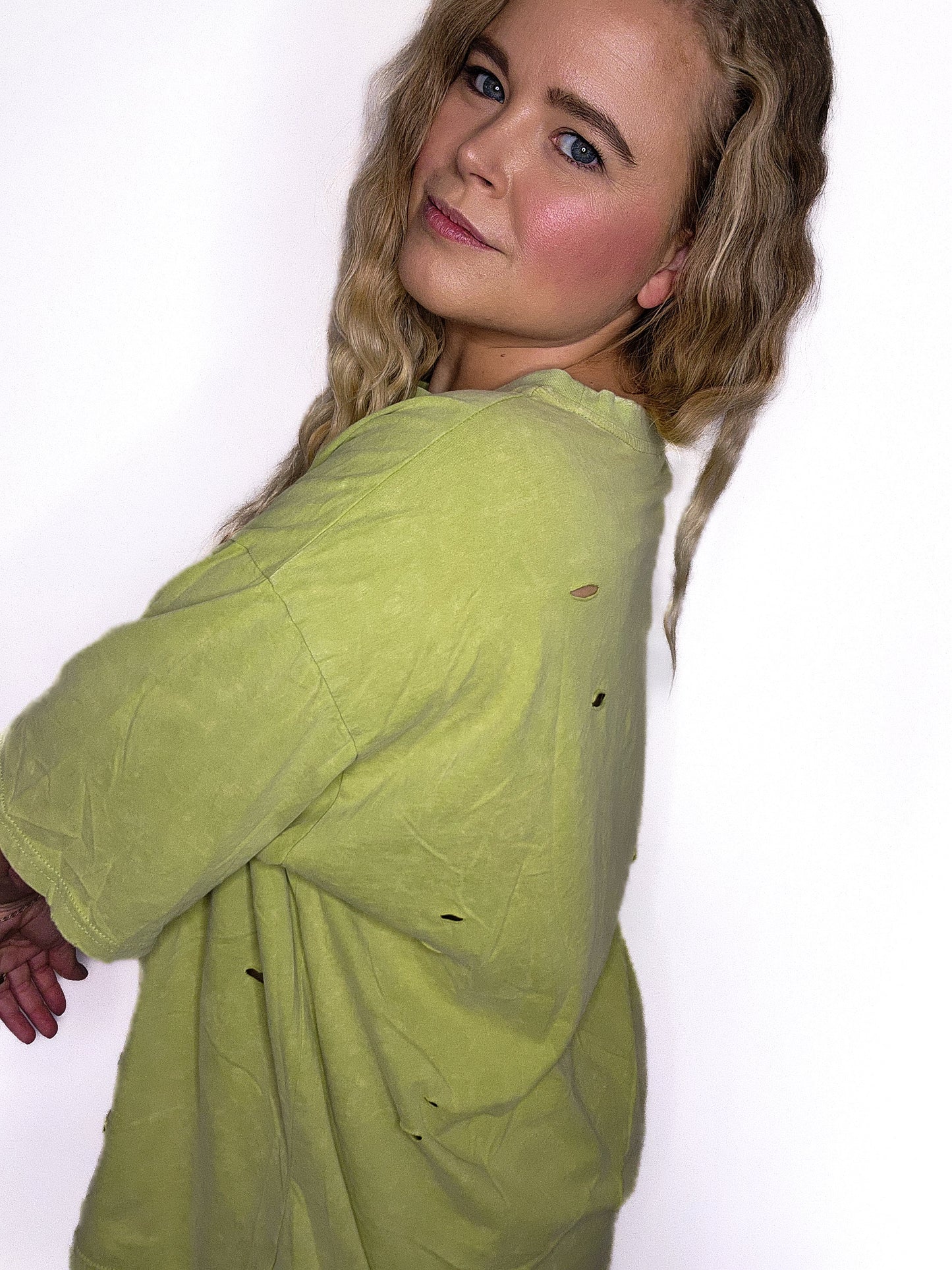 Smiley Face Distressed Mineral Washed Top