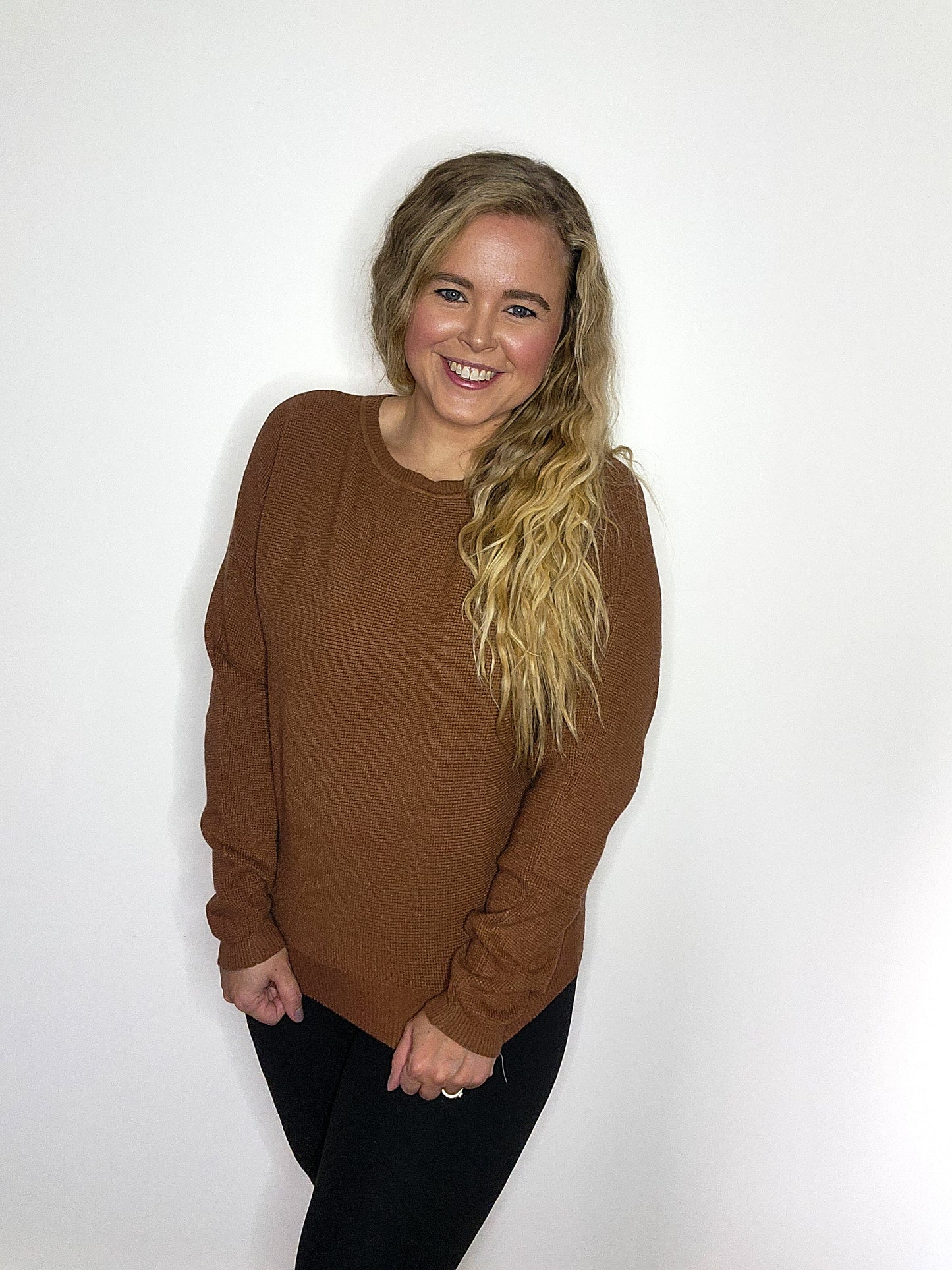 Soft Mini Waffle Texture Dolman Sweater