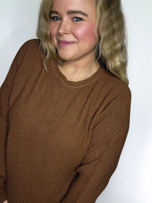 Soft Mini Waffle Texture Dolman Sweater