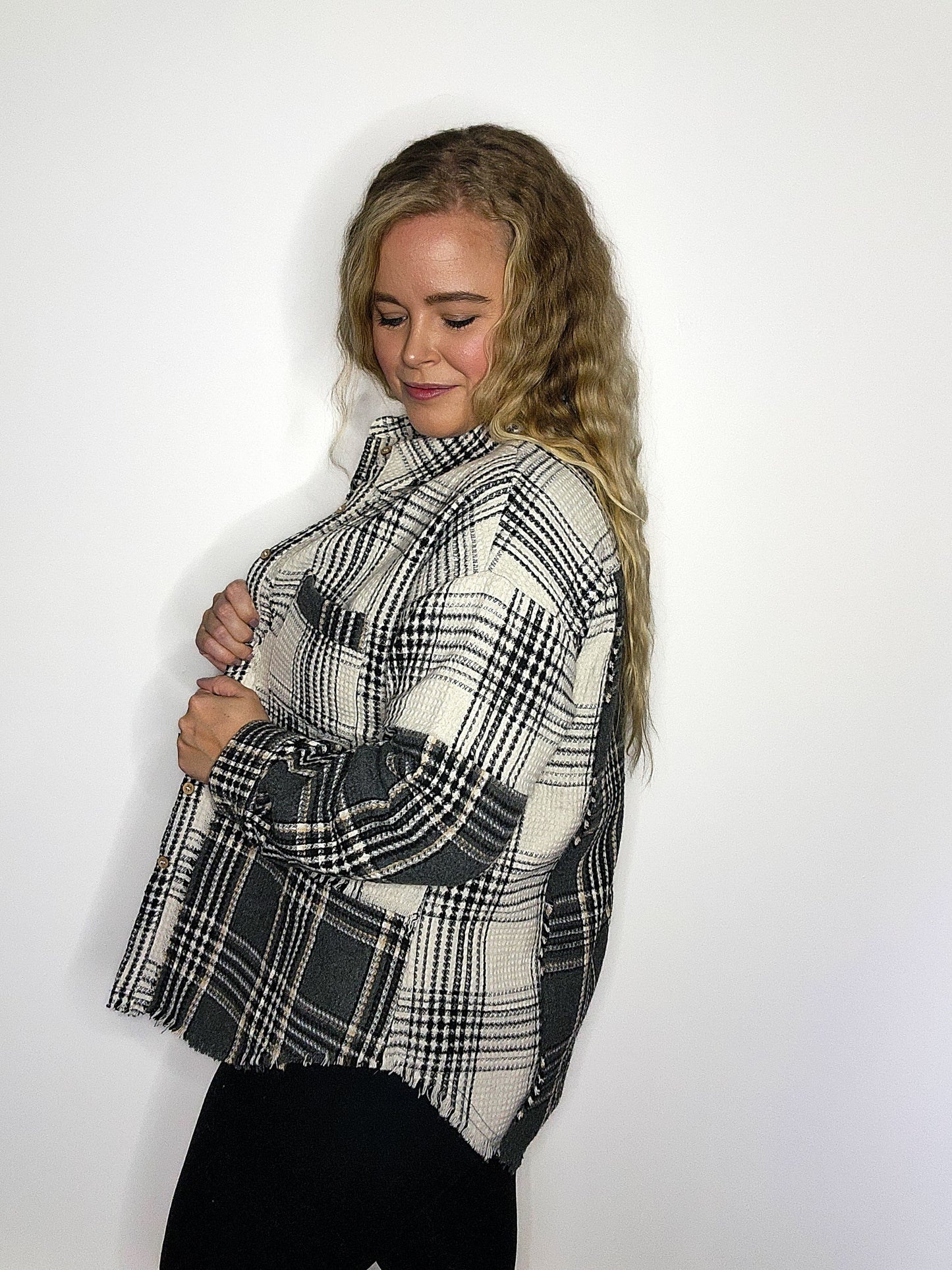 Mixed Plaid Oversized Casual Shacket Jacket