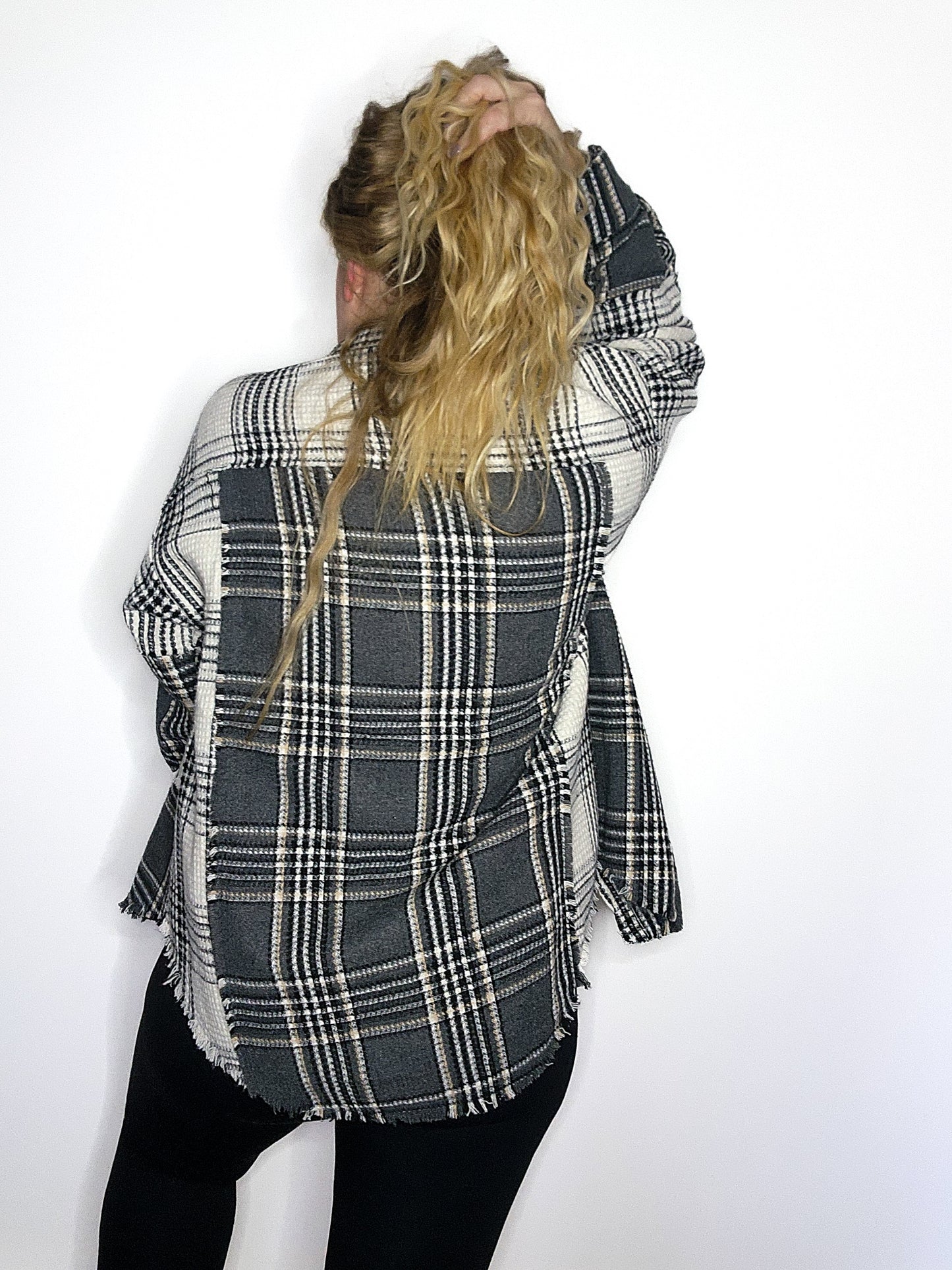 Mixed Plaid Oversized Casual Shacket Jacket