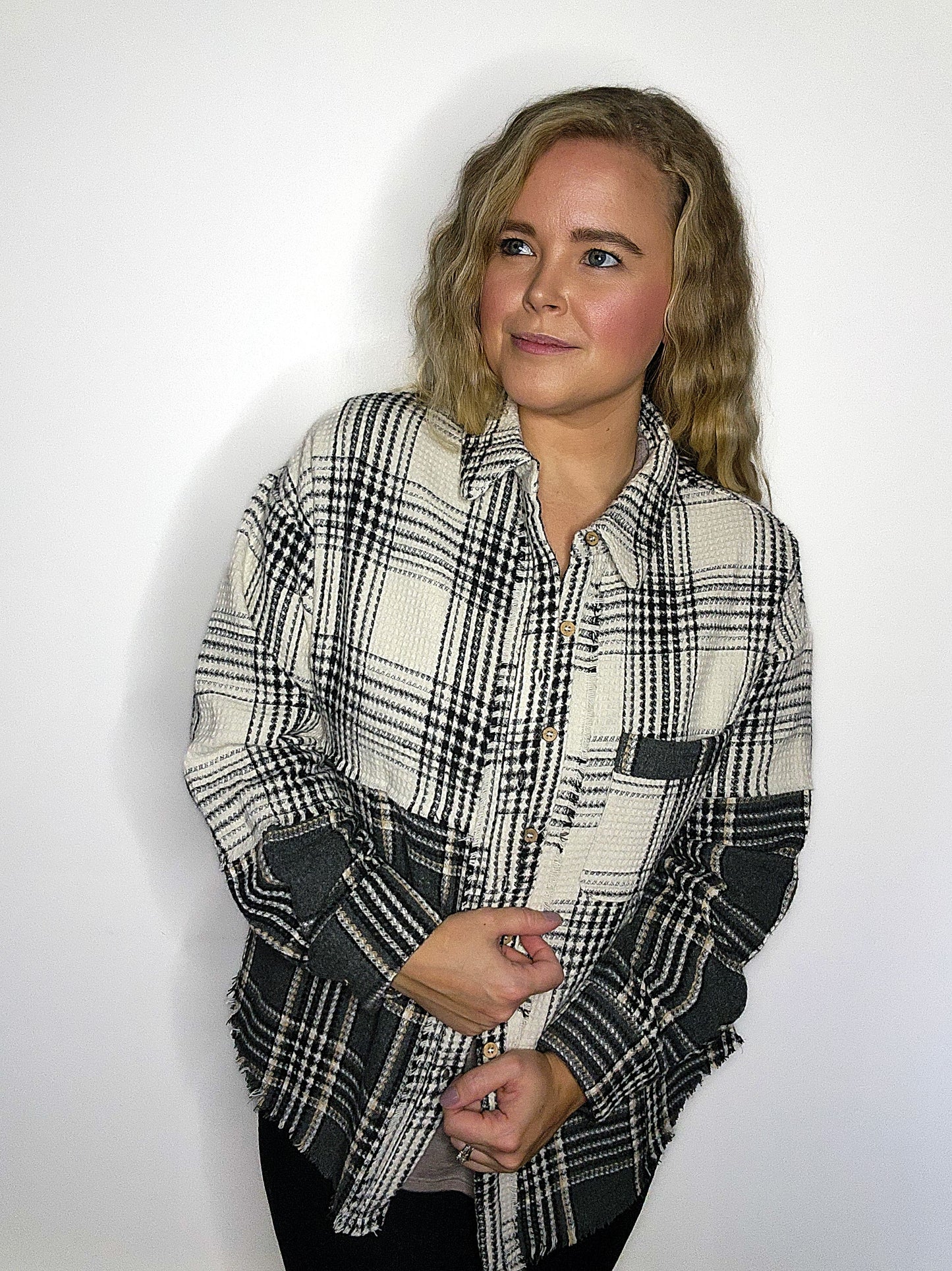Mixed Plaid Oversized Casual Shacket Jacket
