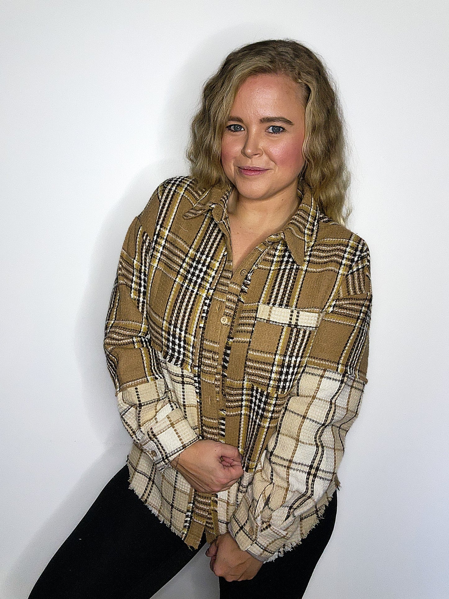 Mixed Plaid Oversized Casual Shacket Jacket