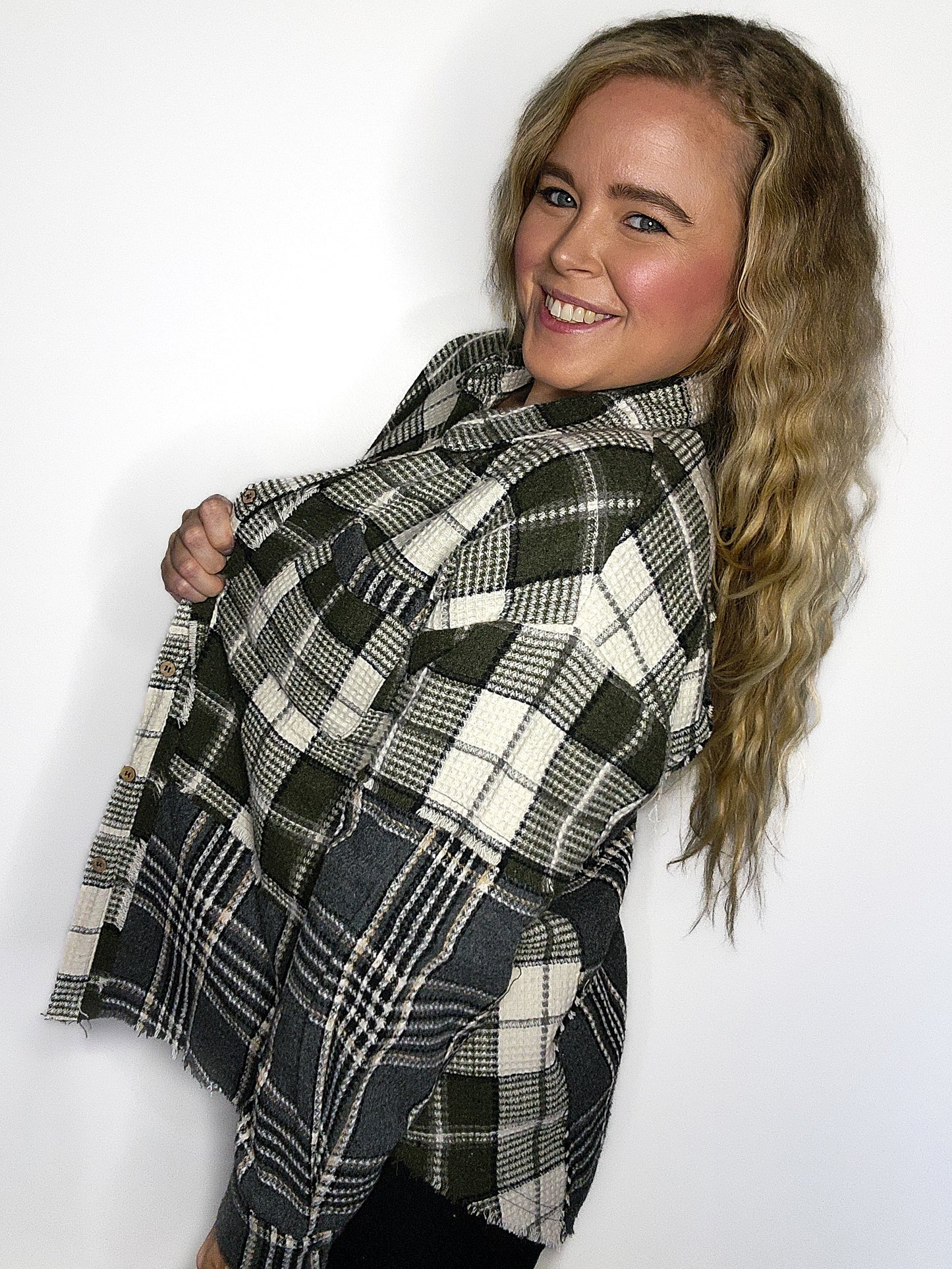 Mixed Plaid Oversized Casual Shacket Jacket