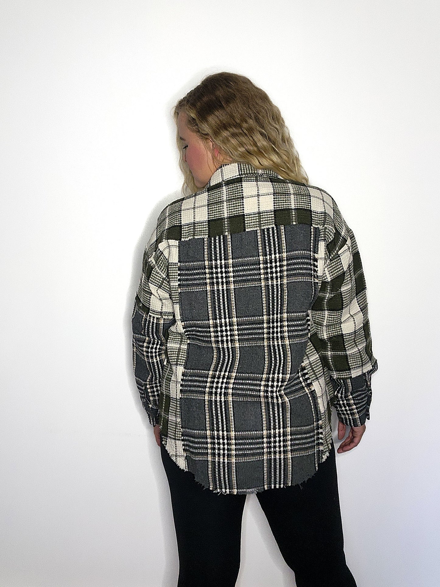 Mixed Plaid Oversized Casual Shacket Jacket