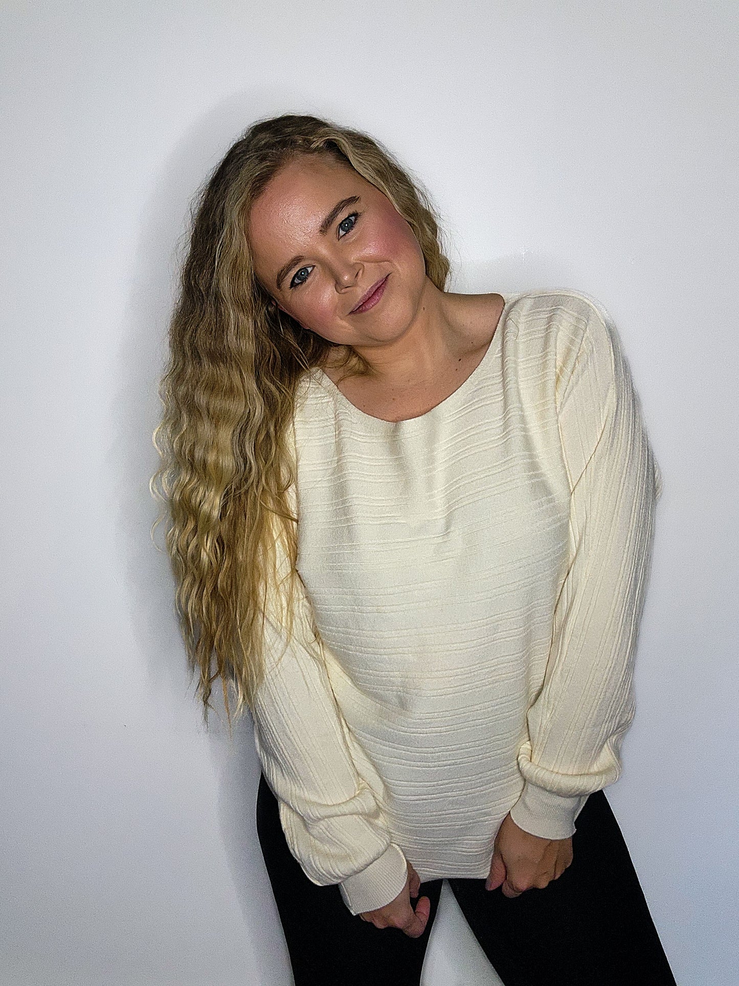 Cream Soft Fine Gauge Pullover Dolman Top
