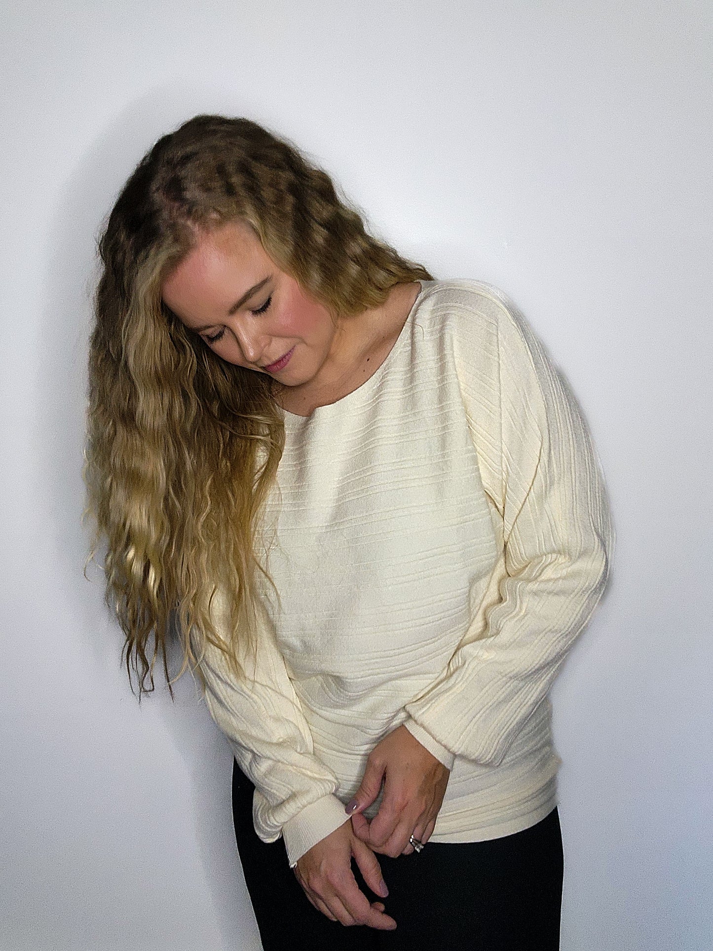 Cream Soft Fine Gauge Pullover Dolman Top