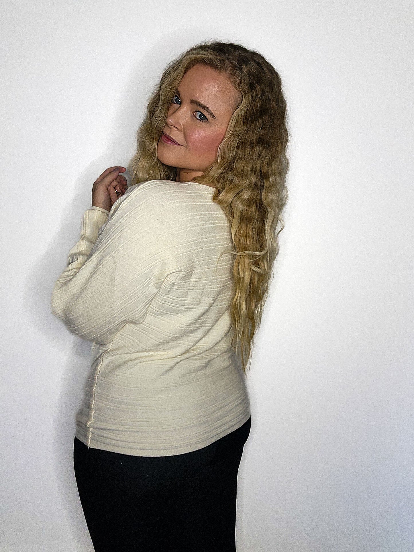 Cream Soft Fine Gauge Pullover Dolman Top