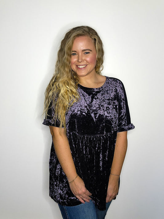 Smoke Ice Velvet Babydoll Top