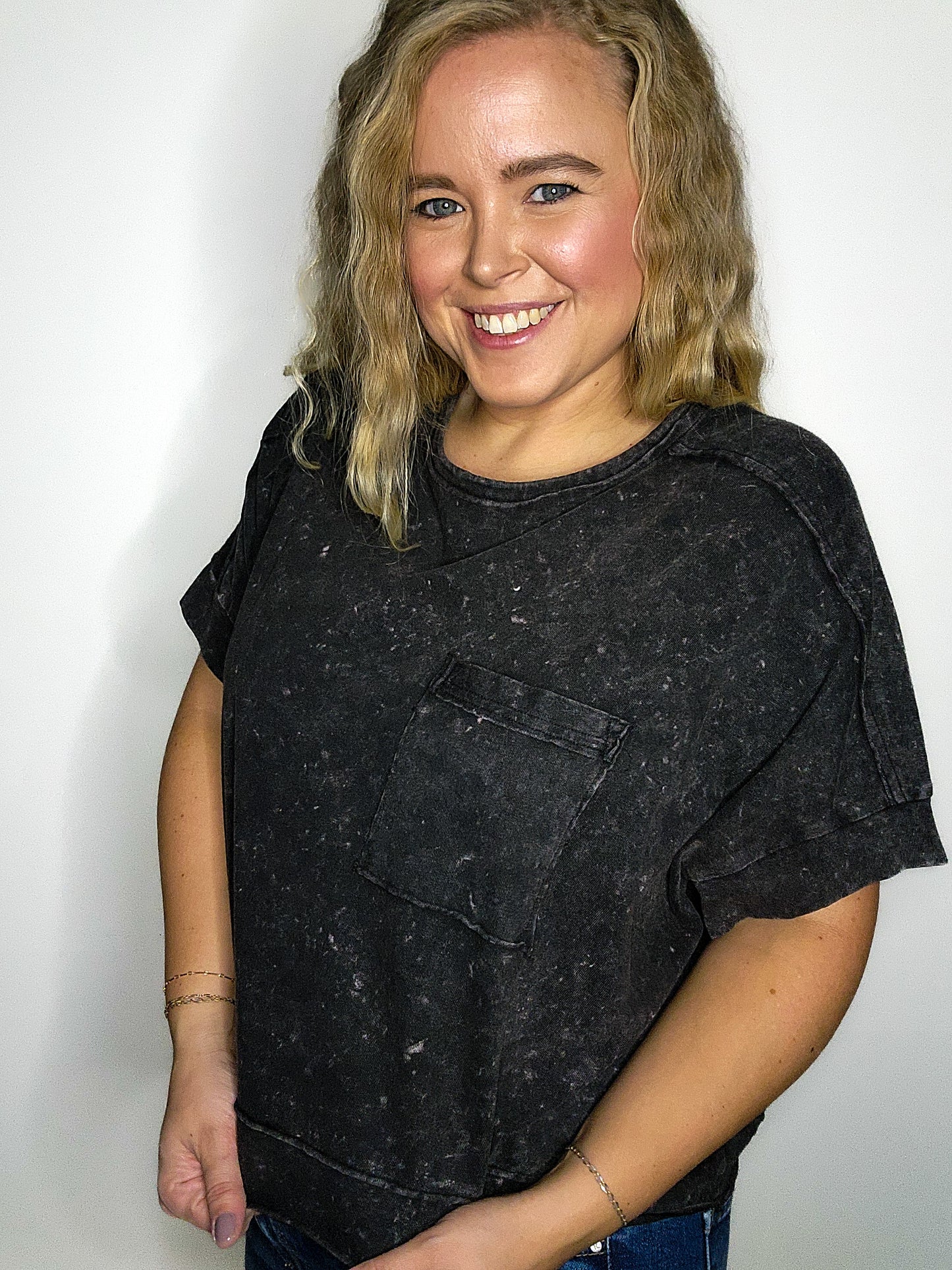 Black Oversized Washed Crop Comfy Knit Top