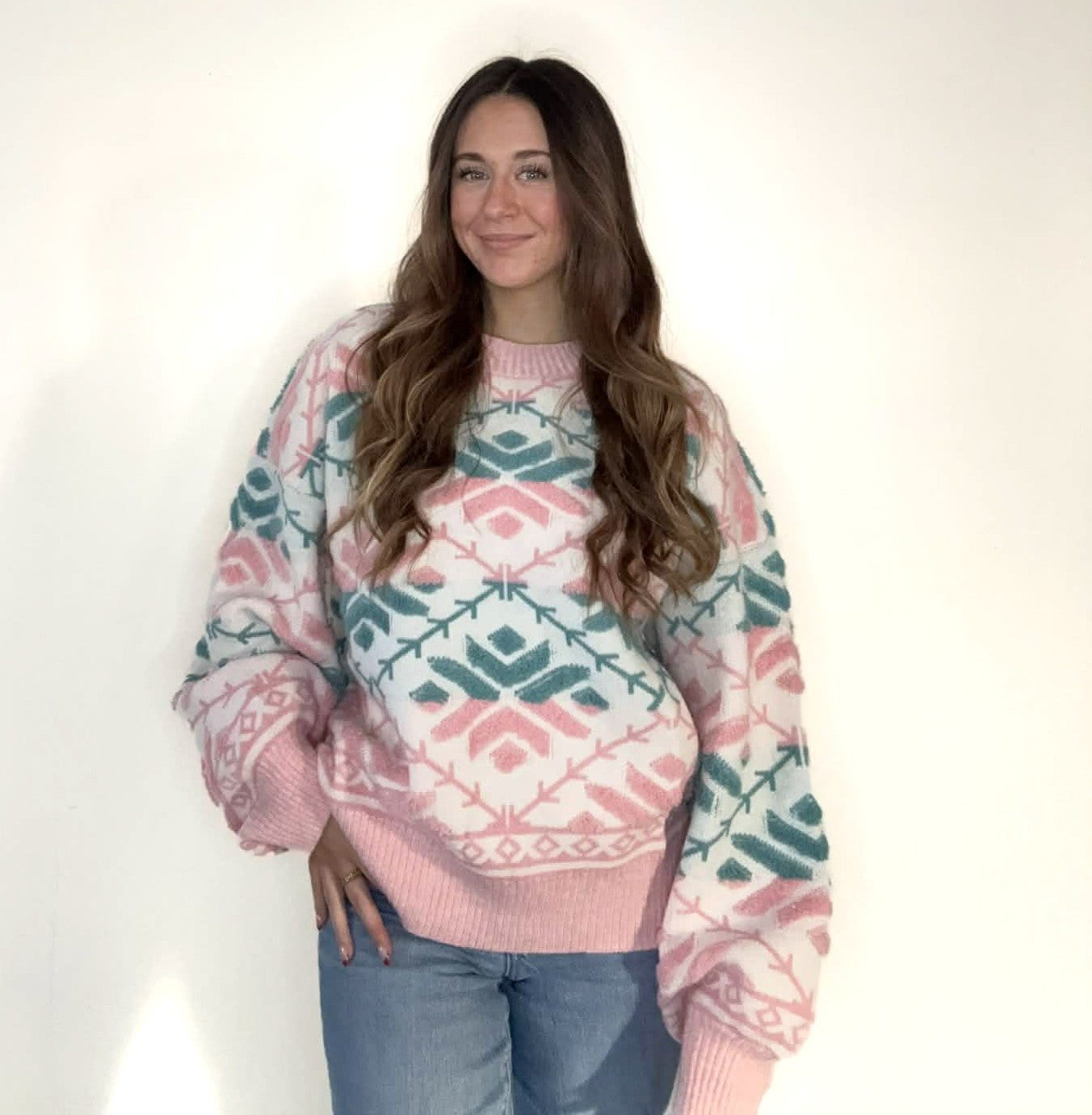 Oversized Printed Casual Knit Sweater Top