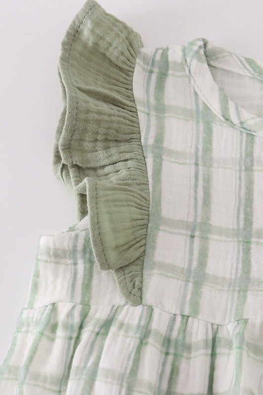 Premium Sage Ruffle Plaid Bubble (Sizes 3M-12M)