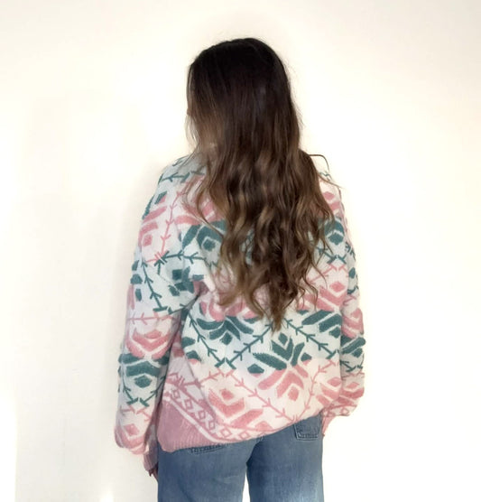 Oversized Printed Casual Knit Sweater Top