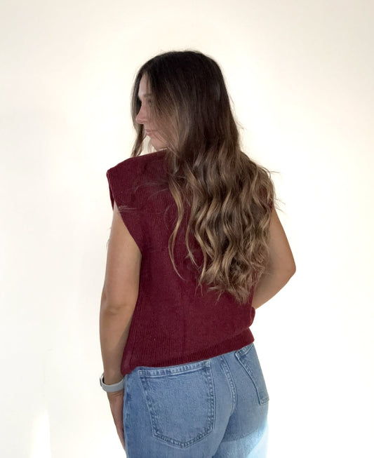 Burgundy Ribbed Knit Sweater Vest