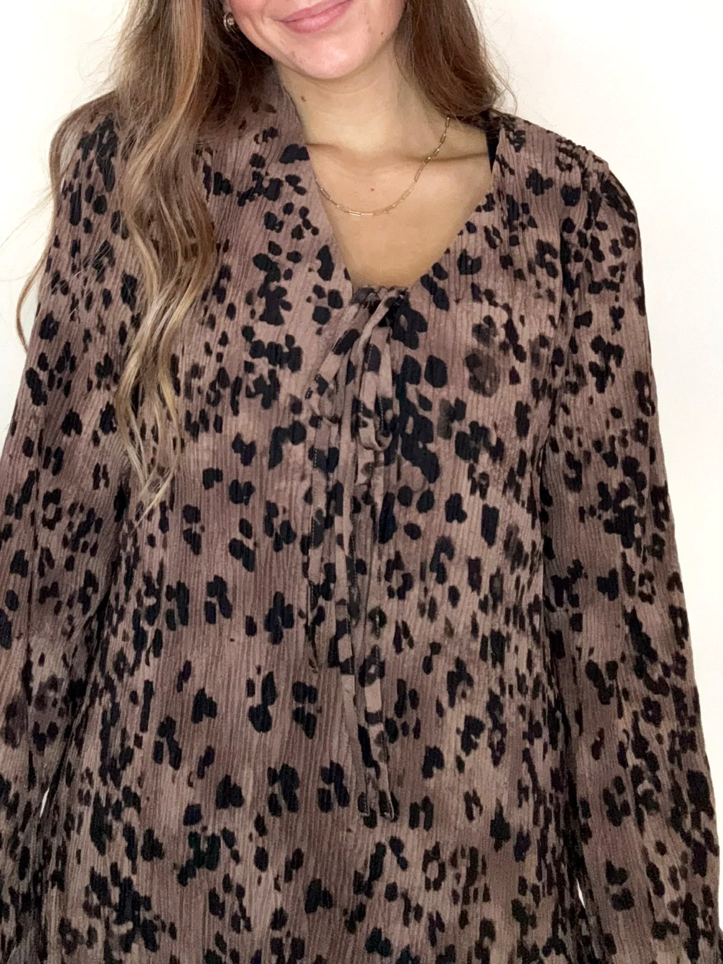 Leopard Printed Pleated Mini Dress