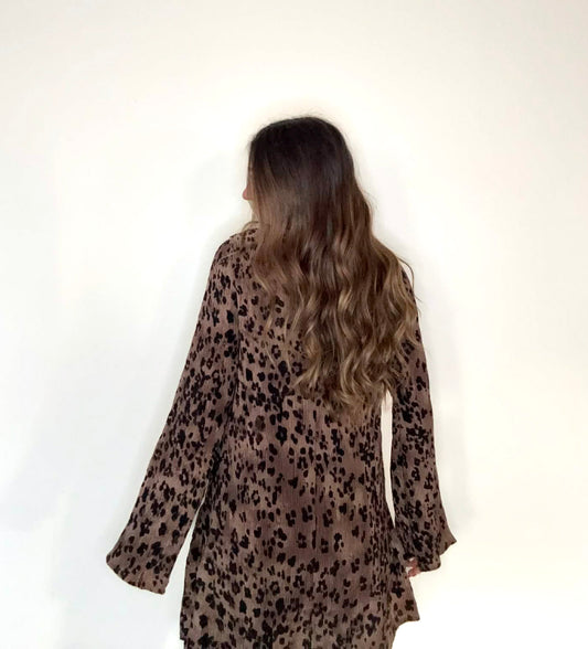 Leopard Printed Pleated Mini Dress
