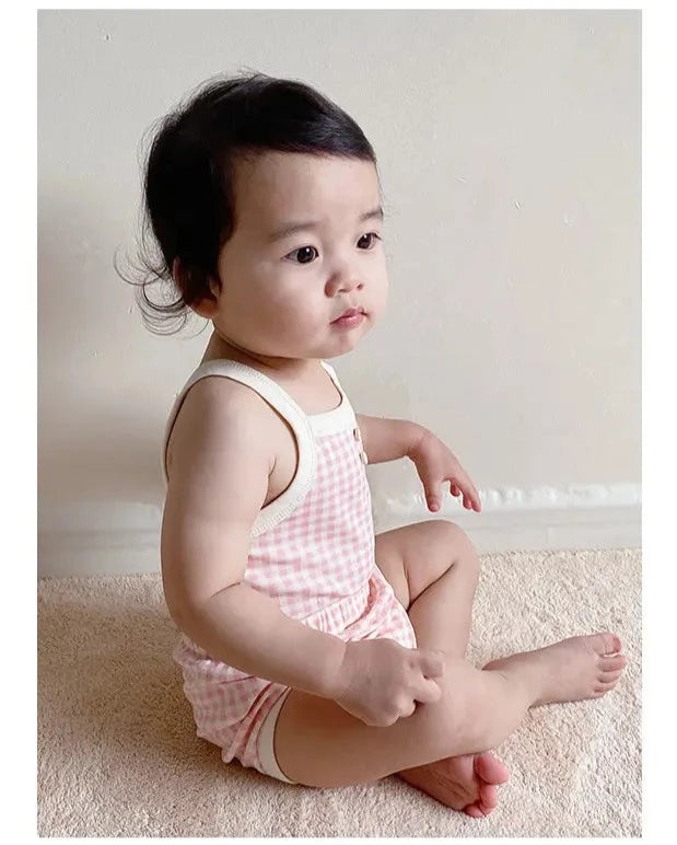 Pink Checkered Tank Short Set