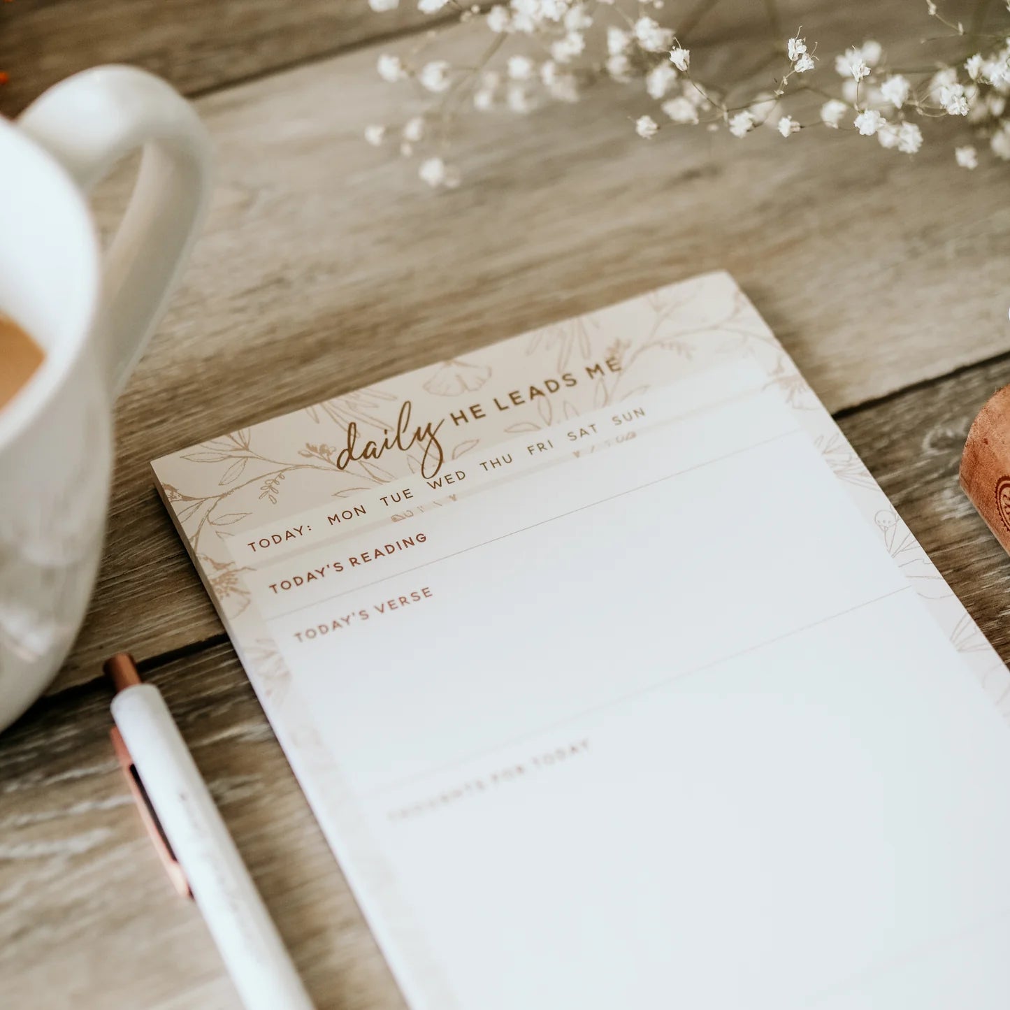 Daily He Leads Me Notepad - Blush Floral