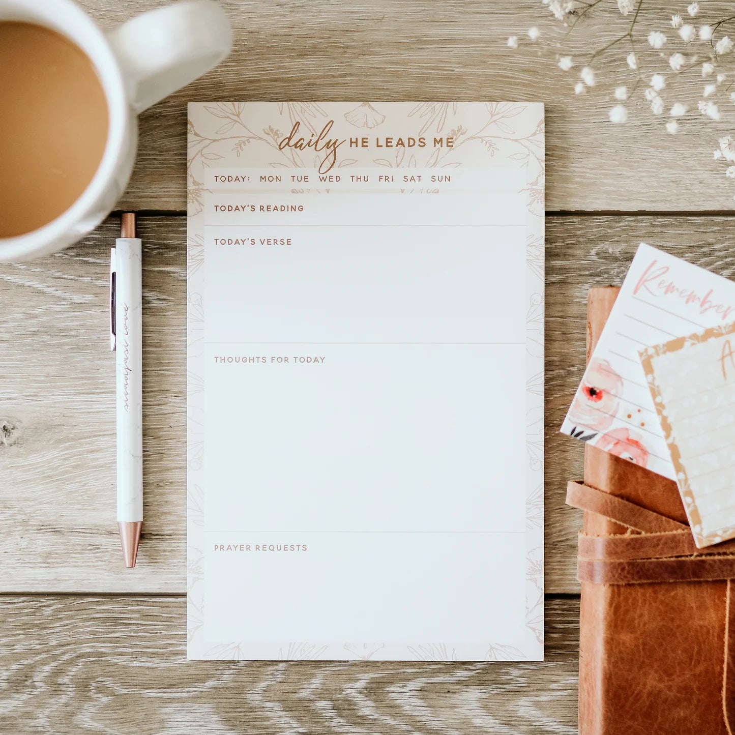Daily He Leads Me Notepad - Blush Floral