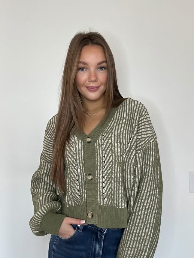 Olive Two Tone Button Down Oversized Sweater Cardigan