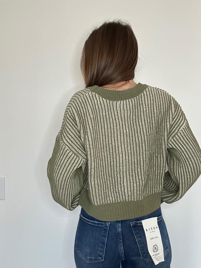 Olive Two Tone Button Down Oversized Sweater Cardigan