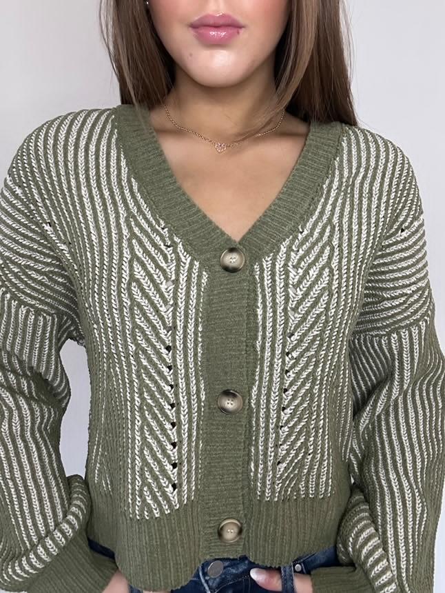 Olive Two Tone Button Down Oversized Sweater Cardigan