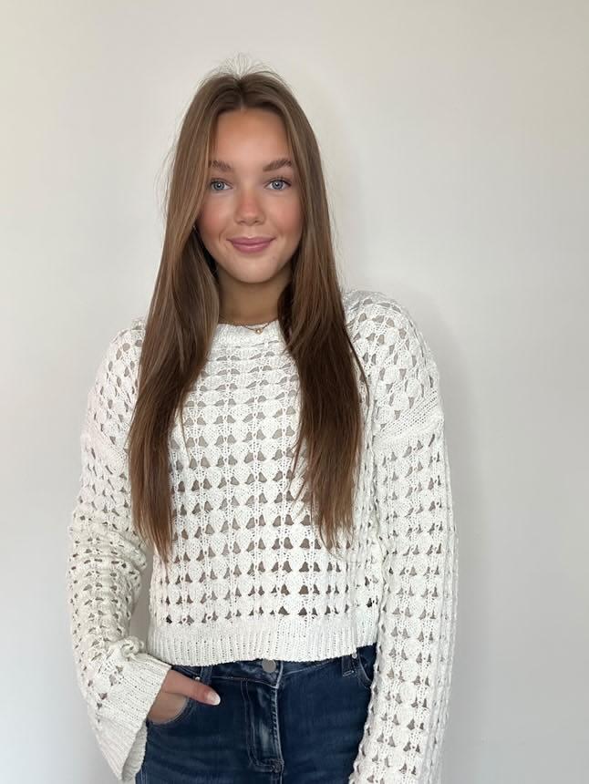 Long Flared Sleeve Open-Weave Sweater