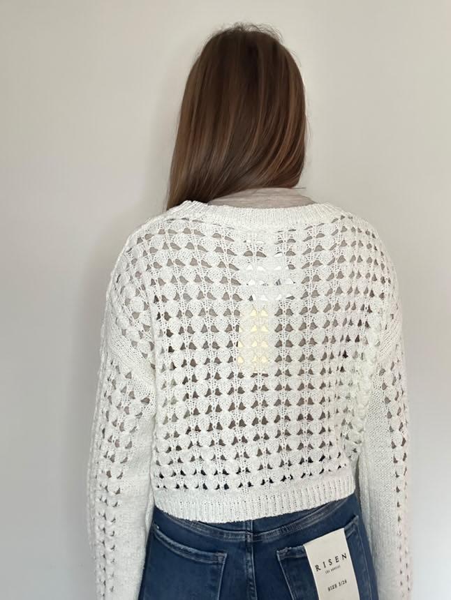 Long Flared Sleeve Open-Weave Sweater