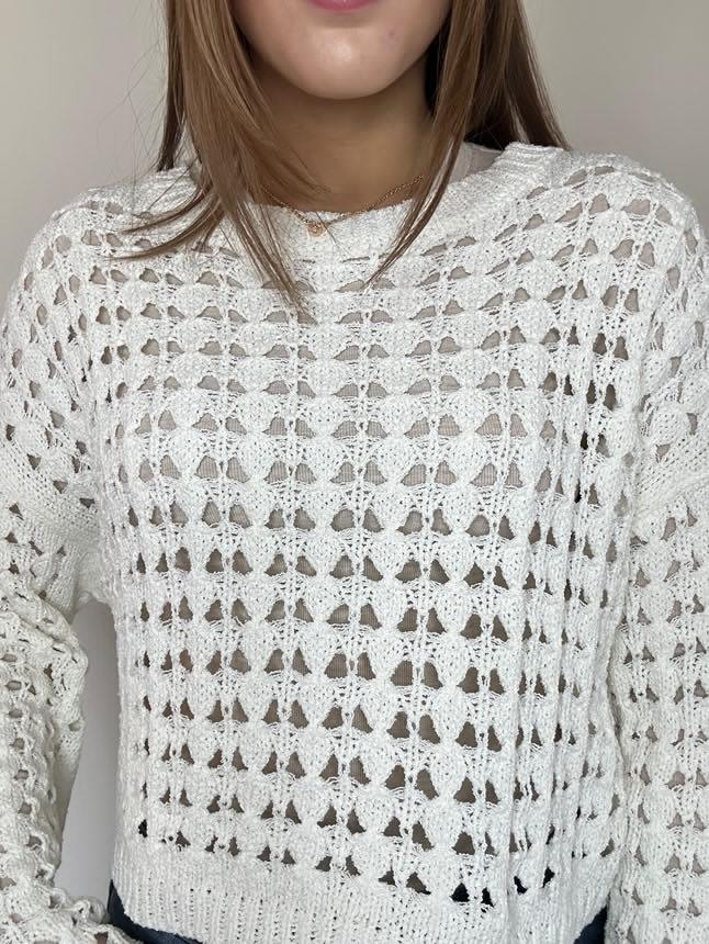 Long Flared Sleeve Open-Weave Sweater